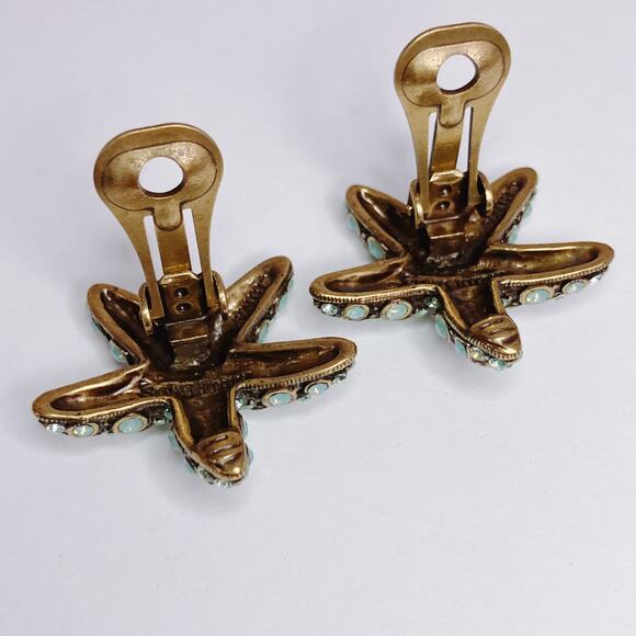 Vintage Signed Heidi Daus Starfish Clip On Earrings Rhinestones Beach Seaside - Picture 8 of 10